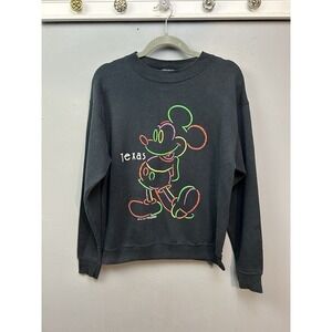 Velva Sheen Sweatshirt Medium Black Mickey Mouse Vintage Neon Graphic USA